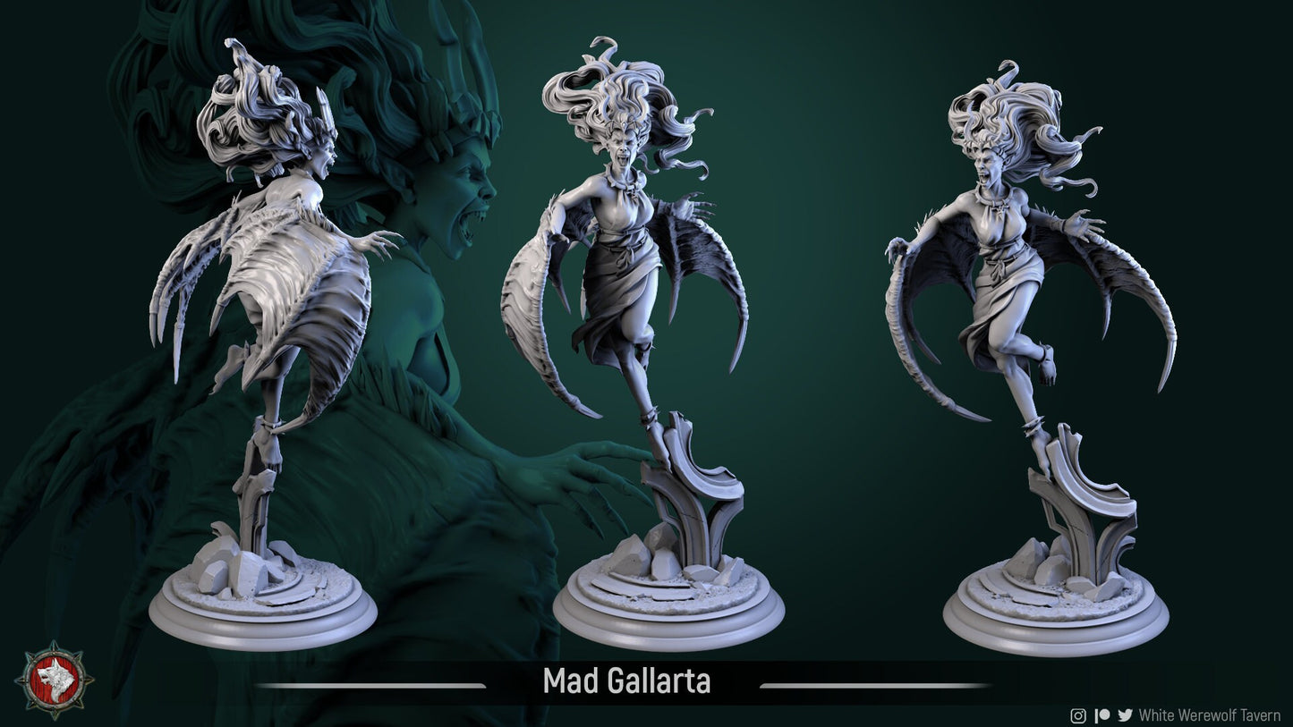 Mad Gallarta / Female Vampire | Multiple Scales | Resin 3D Printed Miniature | White Werewolf Tavern
