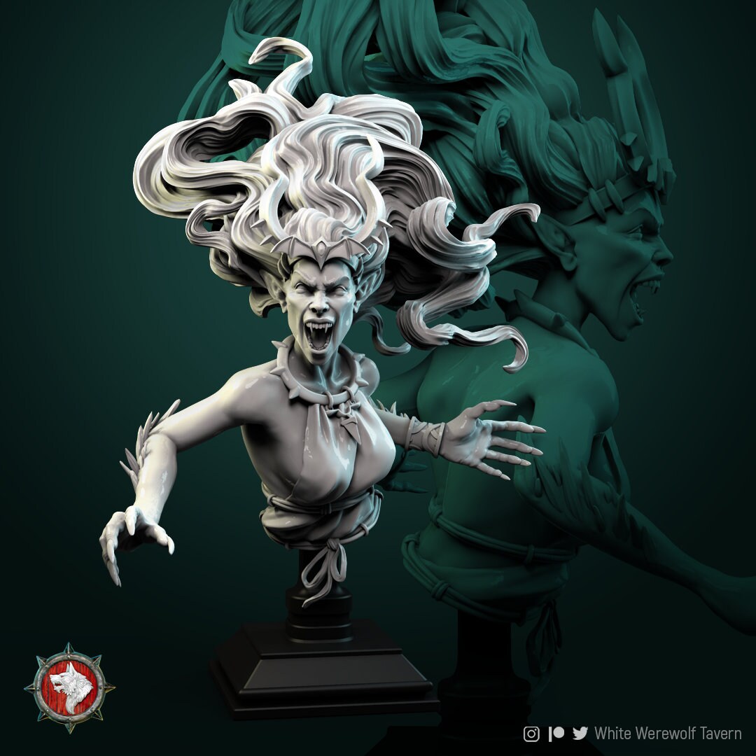 Mad Gallarta / Female Vampire | Bust | Resin 3D Printed Miniature | White Werewolf Tavern