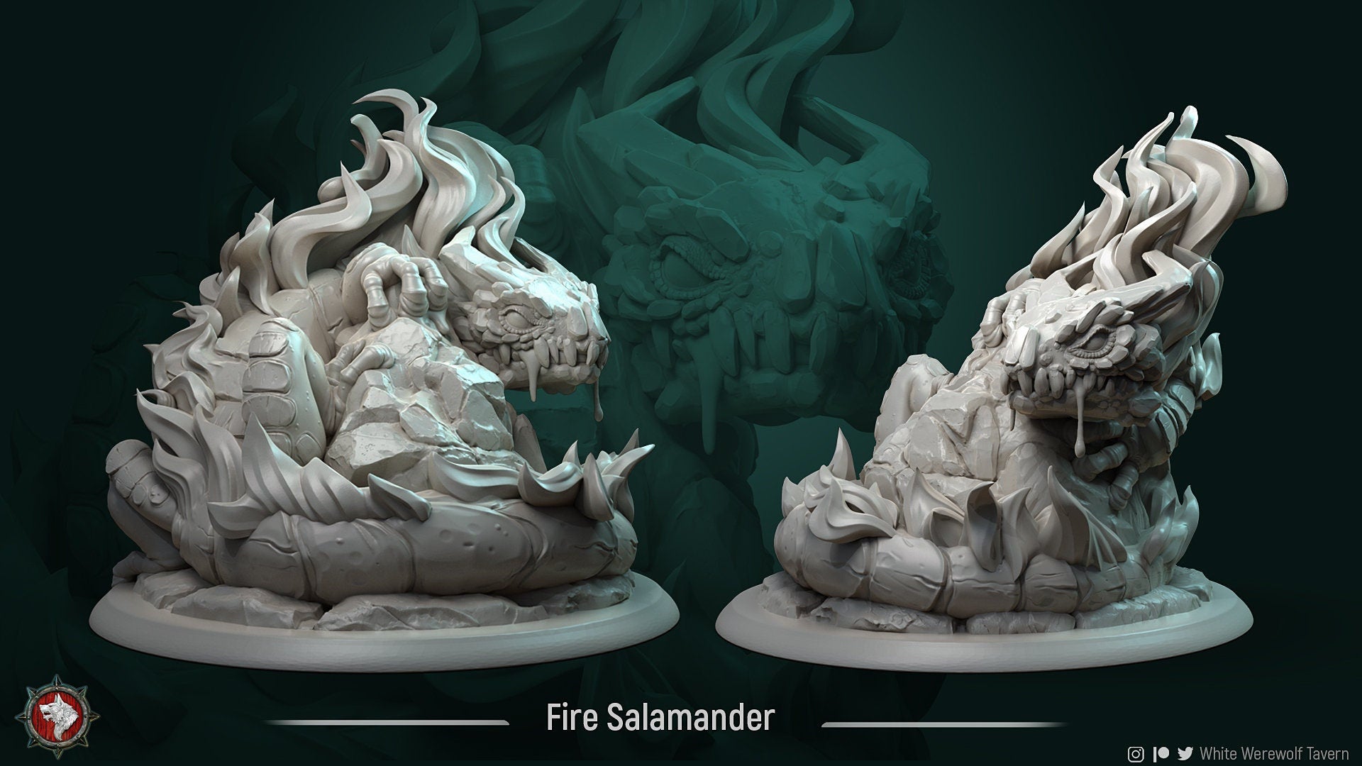 Fire Salamander | Multiple Scales | Resin 3D Printed Miniature | White Werewolf Tavern