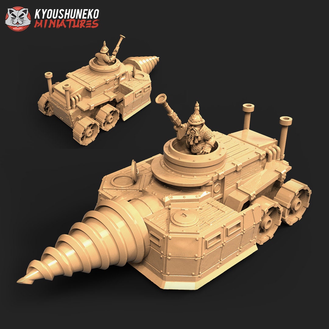 Dwarf Miner Drill Tank | Resin 3D Printed Miniatures | Kyoushuneko | Table Top Gaming | RPG | D&D | Pathfinder