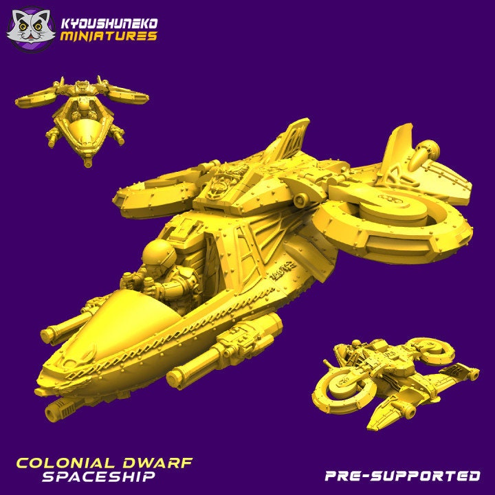 Colonial Space Dwarf Spaceship  | Space Dwarfs / Squats / League of Votann | Resin 3D Printed Miniature | Kyoushuneko