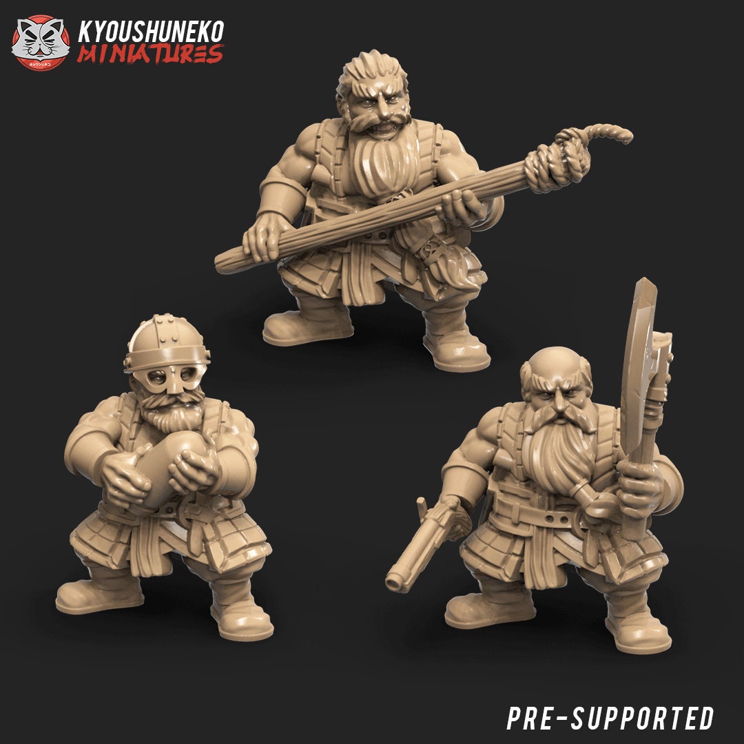 Dwarf Flame Cannon with 3x Crew | Resin 3D Printed Miniatures | Kyoushuneko | Table Top Gaming | RPG | D&D | Pathfinder