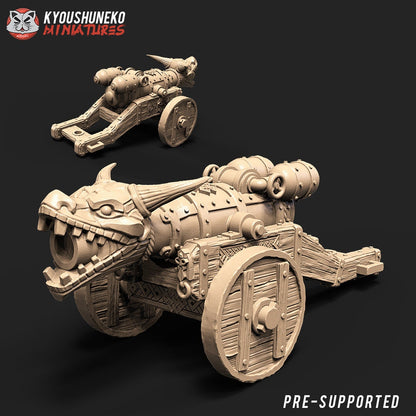 Dwarf Flame Cannon with 3x Crew | Resin 3D Printed Miniatures | Kyoushuneko | Table Top Gaming | RPG | D&D | Pathfinder