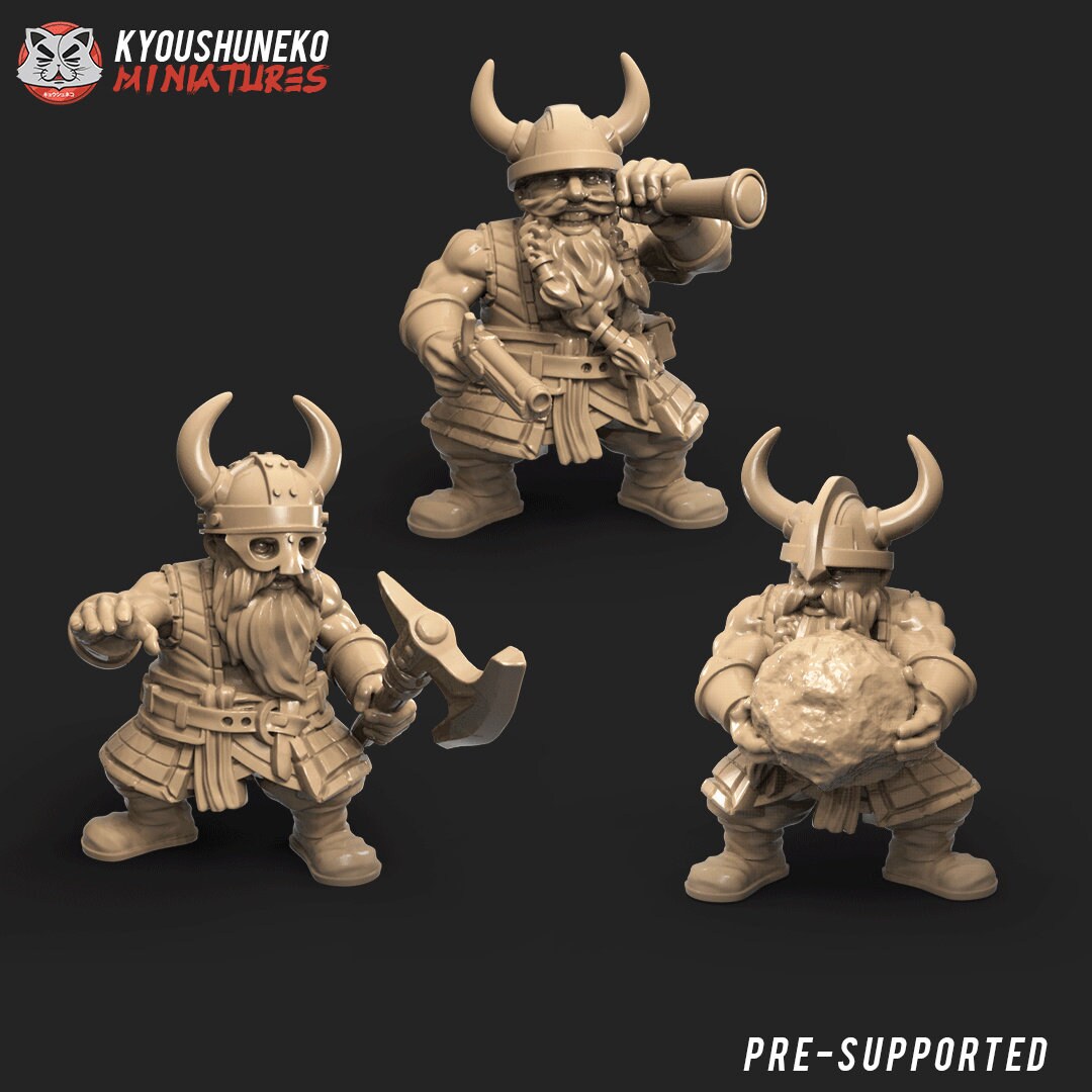 Dwarf Catapult 3x Crew | Resin 3D Printed Miniatures | Kyoushuneko | Table Top Gaming | RPG | D&D | Pathfinder