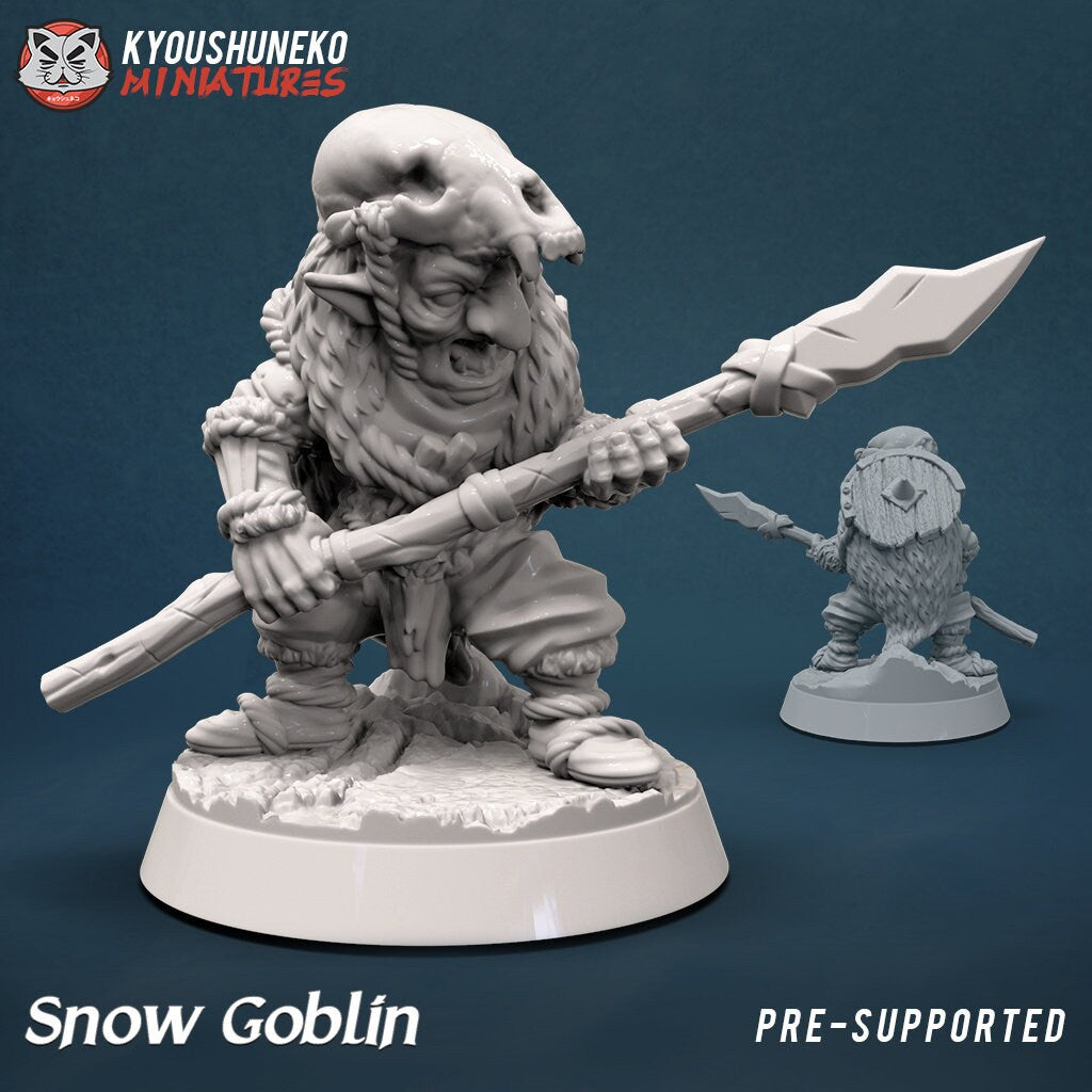 Snow Goblin Spear Hunter | Resin 3D Printed Miniatures | Kyoushuneko | Table Top Gaming | RPG | D&D | Pathfinder