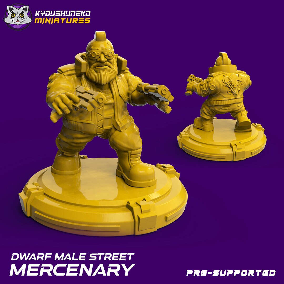 Dwarf Street Mercenaries | Sci-Fi / Cyberpunk | Resin 3D Printed Miniature | Kyoushuneko