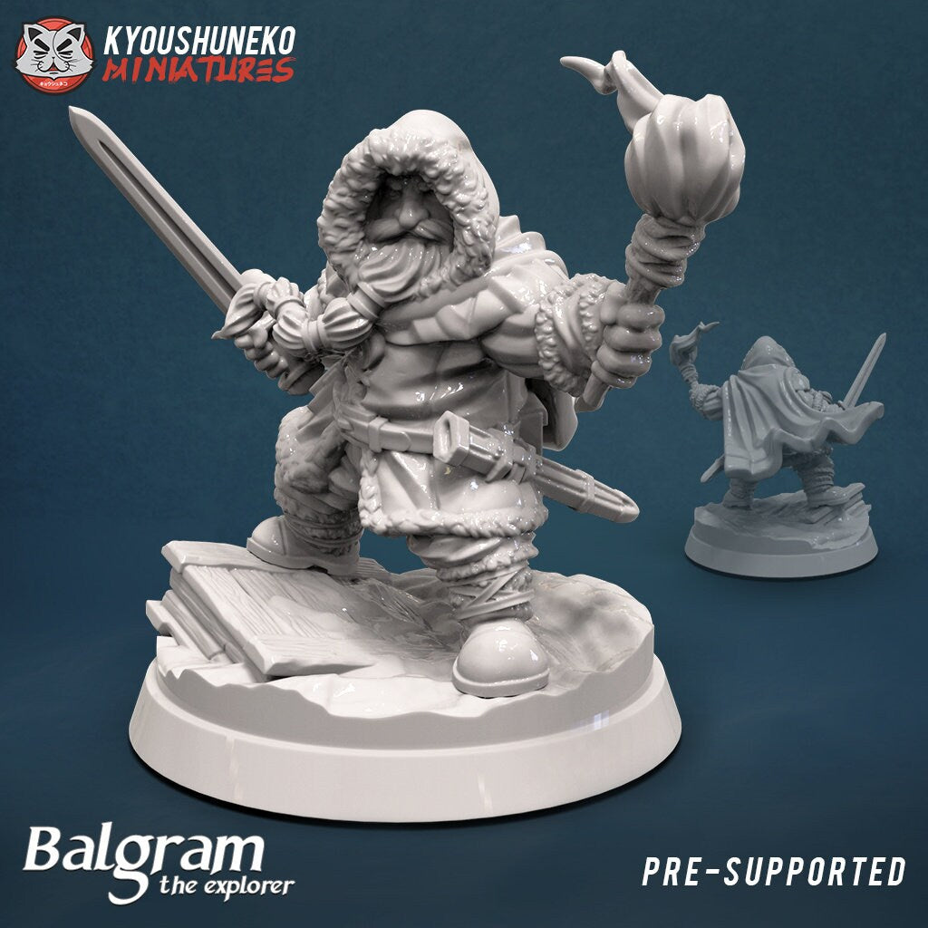 Balgram the Dwarf Explorer | Resin 3D Printed Miniatures | Kyoushuneko | Table Top Gaming | RPG | D&D | Pathfinder