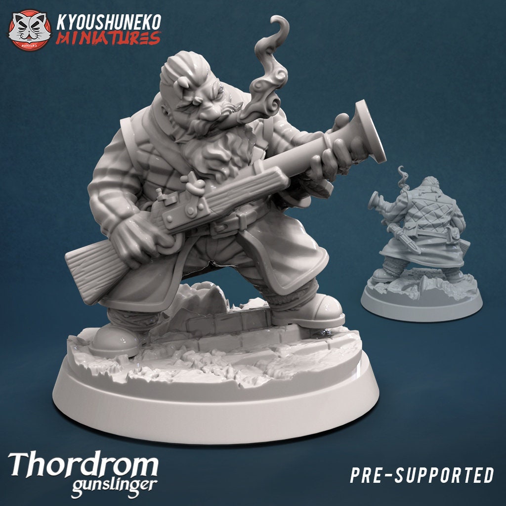 Thordorom the Dwarven Gunslinger | Resin 3D Printed Miniatures | Kyoushuneko | Table Top Gaming | RPG | D&D | Pathfinder