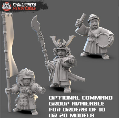 Japanese Female Dwarf Ranged Samurai (Archers/Gunners) | Resin 3D Printed Miniatures | Kyoushuneko | Table Top Gaming | RPG | D&D