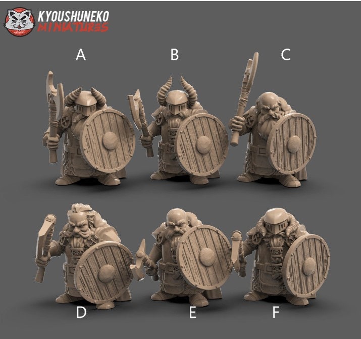 Dwarf Warriors (Multiple Weapon Options) | Resin 3D Printed Miniatures | Kyoushuneko | Table Top Gaming | RPG | D&D | Pathfinder
