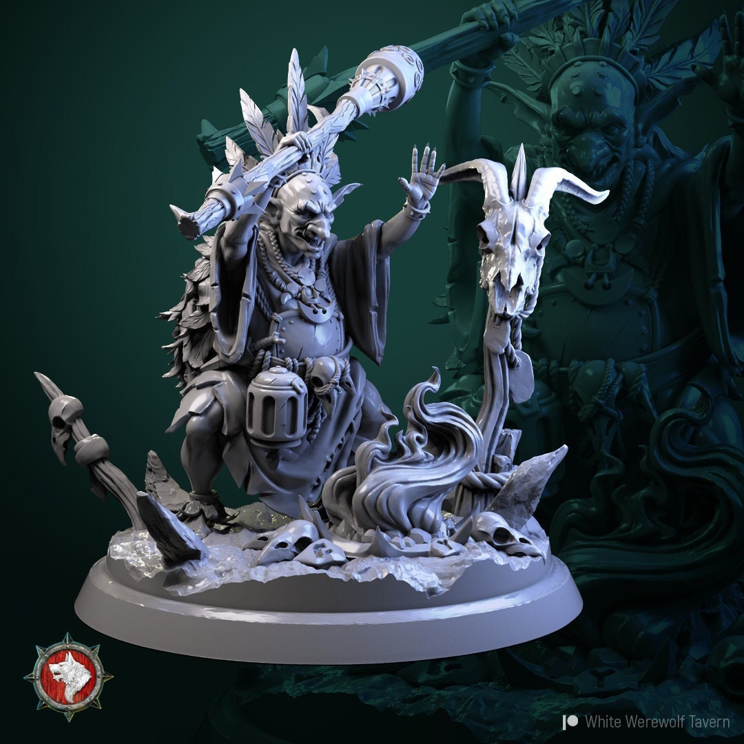Goblin Shaman | Multiple Scales | Resin 3D Printed Miniature | White Werewolf Tavern