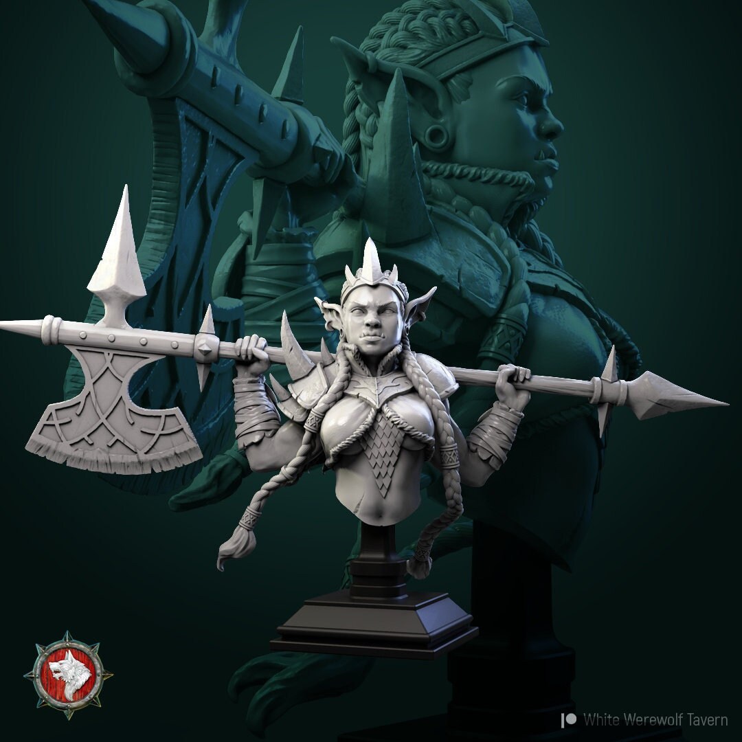 Goblin Queen | Dragonborn | Bust | Resin 3D Printed Miniature | White Werewolf Tavern