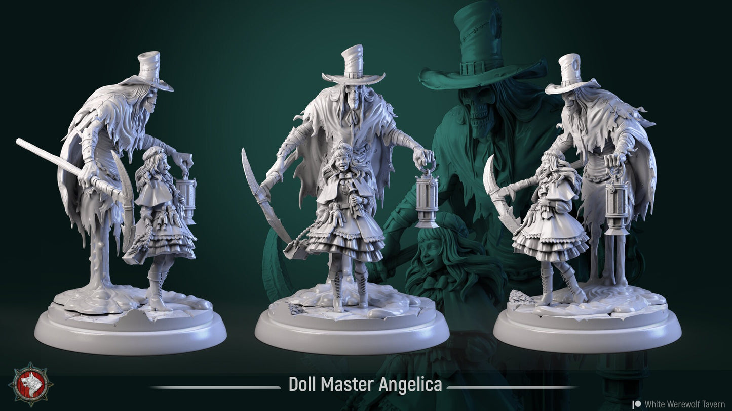 Doll Master Angelica / Angelica + Ghost | Multiple Scales | Resin 3D Printed Miniature | White Werewolf Tavern