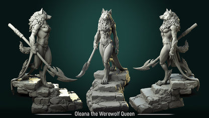 The Werewolf Queen - Oleana | Multiple Scales | Resin 3D Printed Miniature | White Werewolf Tavern