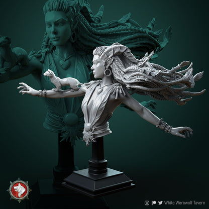 Lesika Light-Eyed Druid | Bust | Resin 3D Printed Miniature | White Werewolf Tavern