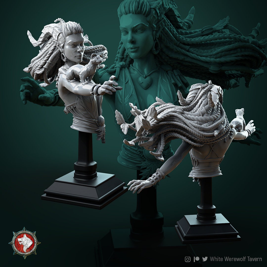 Lesika Light-Eyed Druid | Bust | Resin 3D Printed Miniature | White Werewolf Tavern