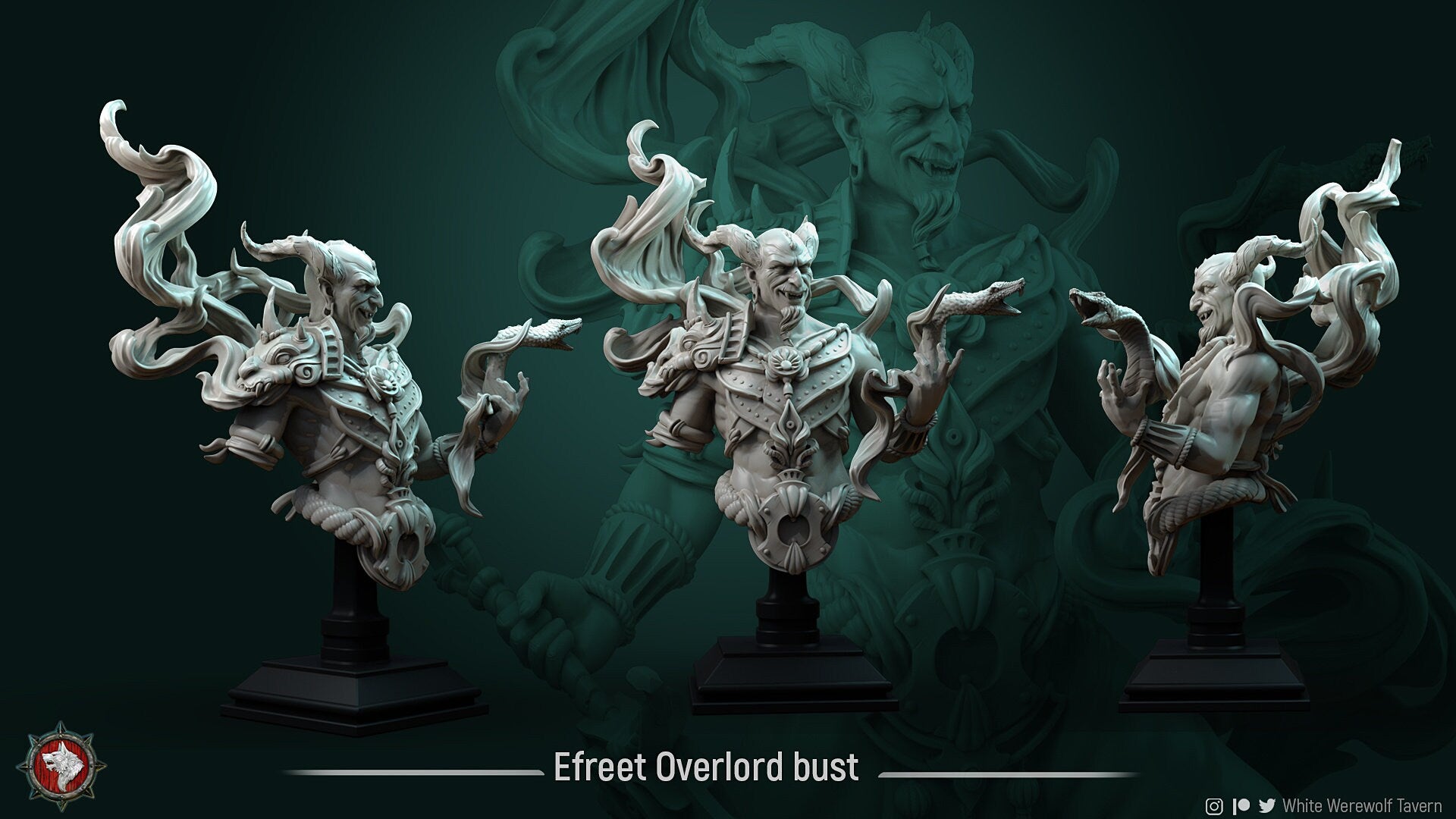 Efreet Overlord | Bust | Resin 3D Printed Miniature | White Werewolf Tavern