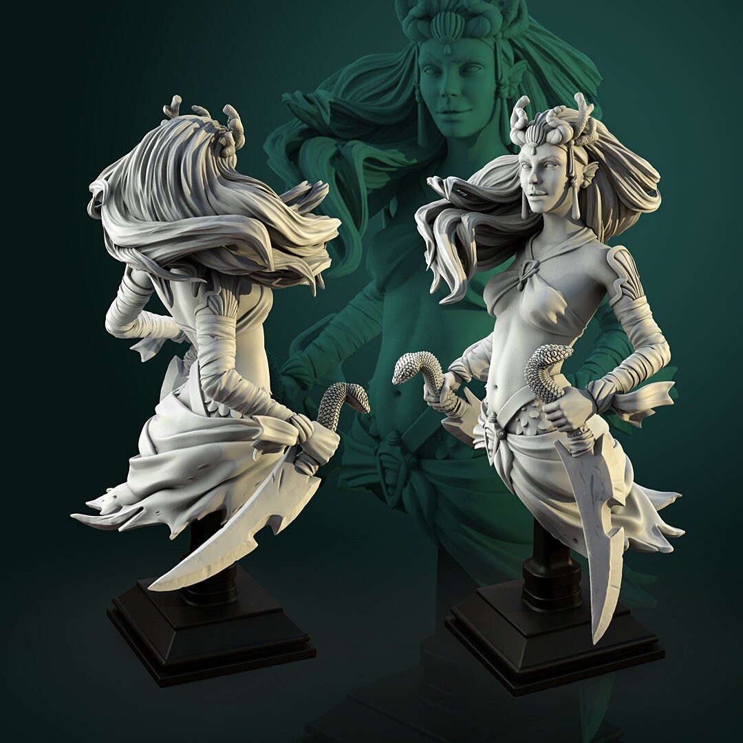 Hara The Naga Female Warrior | Bust | Resin 3D Printed Miniature | White Werewolf Tavern