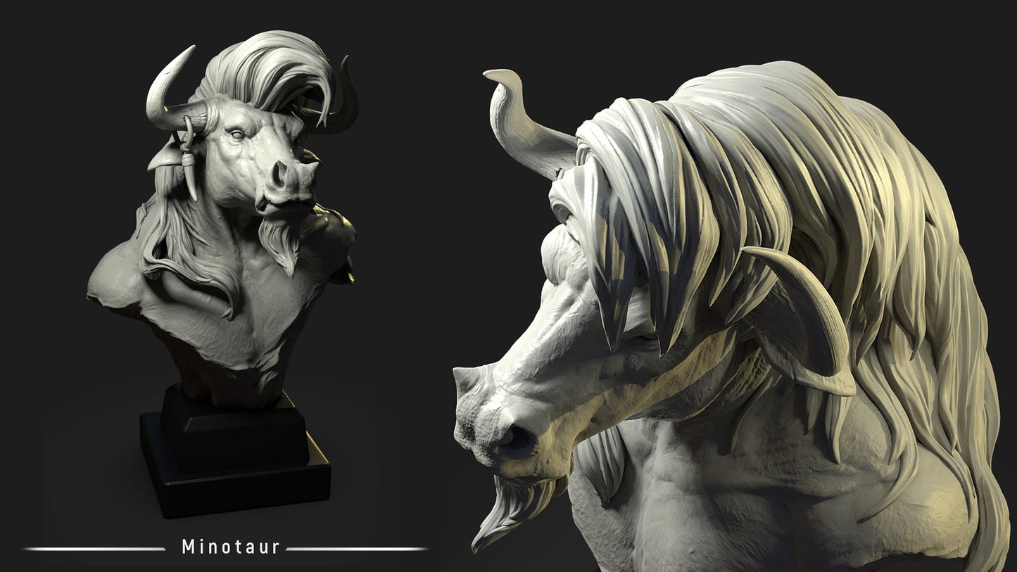 Minotaur | Bust | Resin 3D Printed Miniature | White Werewolf Tavern