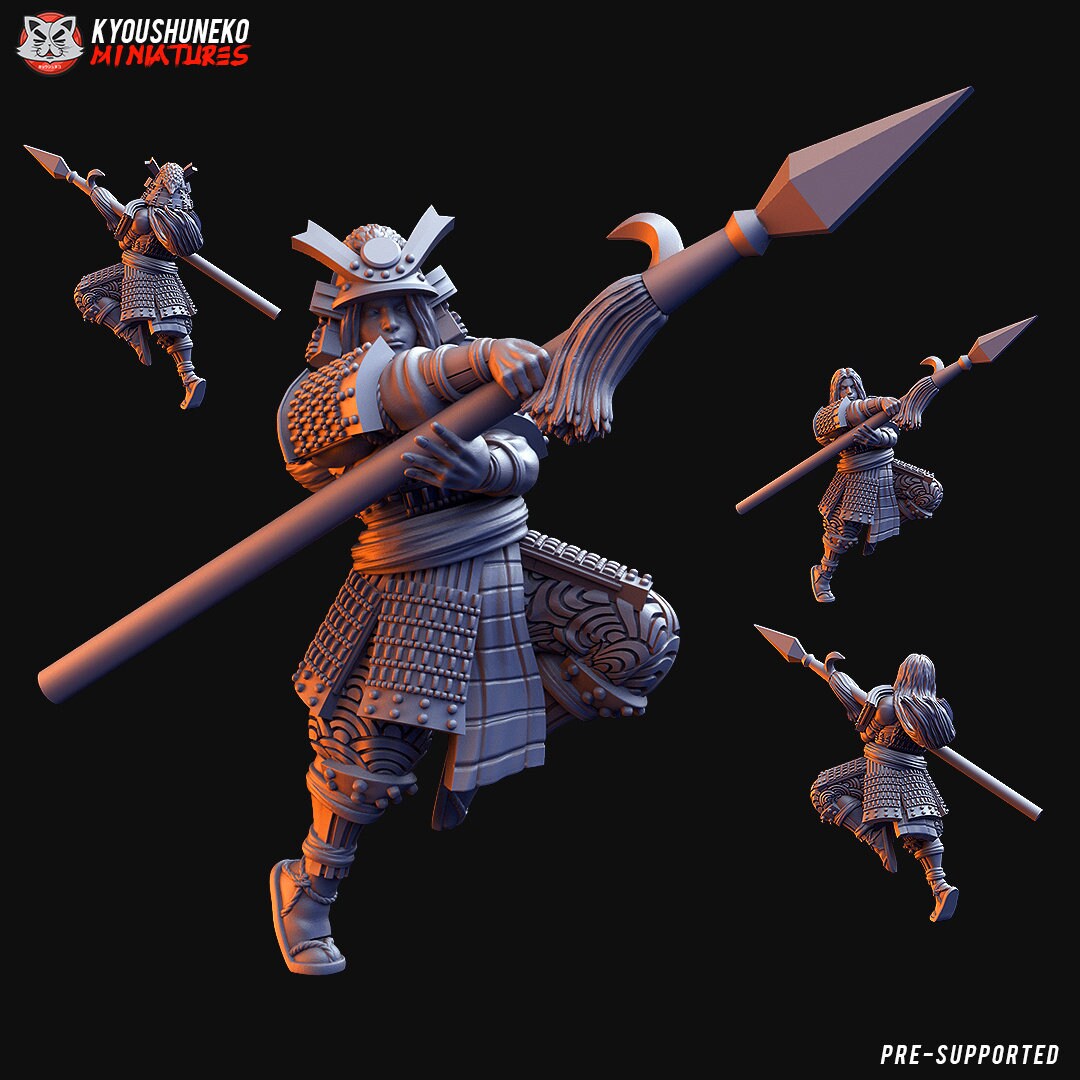 Japanese Onna Bushi Commander | Female Warrior |  Resin 3D Printed Miniatures | Kyoushuneko | Table Top Gaming | RPG | D&D | Pathfinder