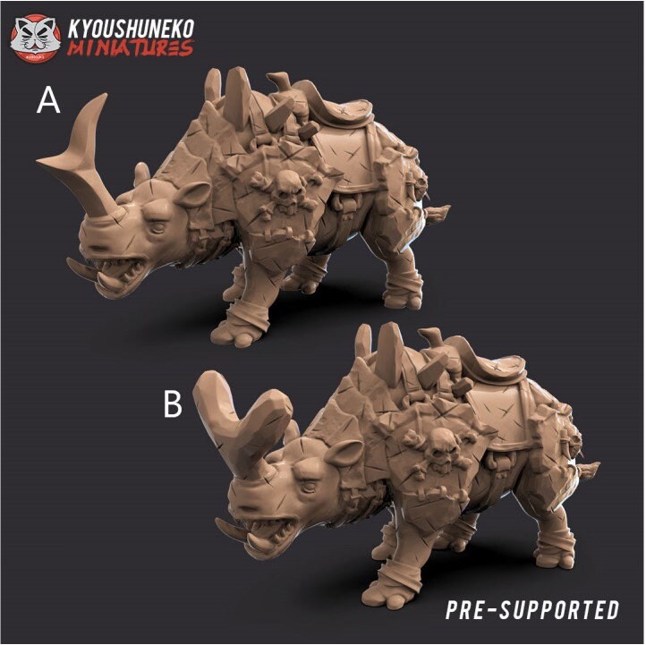 Orc Rhino Mounts | Resin 3D Printed Miniatures | Kyoushuneko | Table Top Gaming | RPG | D&D | Pathfinder