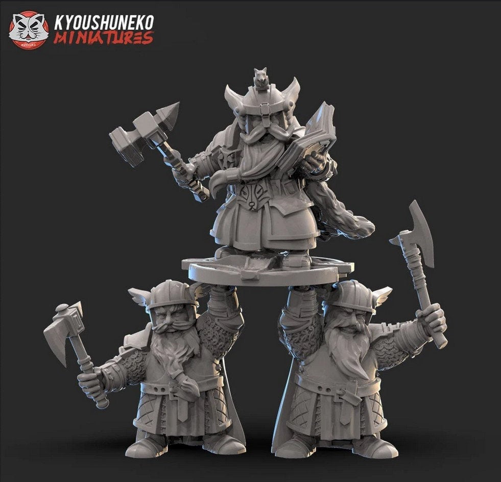 Dwarf Lord/King on Shieldbearers | Resin 3D Printed Miniatures | Kyoushuneko | Table Top Gaming | RPG | D&D