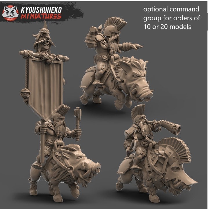 Dwarf Slayer Cavalry (two handed axe) | Resin 3D Printed Miniatures | Kyoushuneko | Table Top Gaming | RPG | D&D | Pathfinder