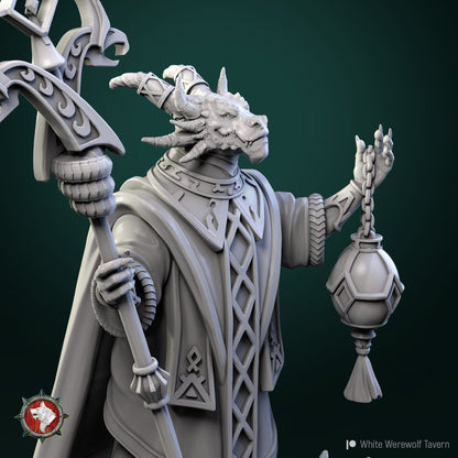 Dragonborn High Priest | Resin 3D Printed Miniature | White Werewolf Tavern