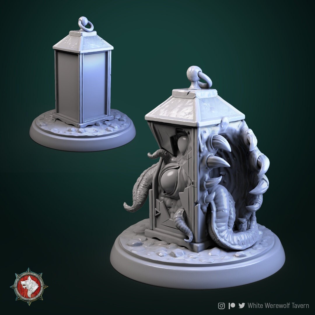 Mimic Lamp & Lamp | Multiple Scales | Resin 3D Printed Miniature | White Werewolf Tavern