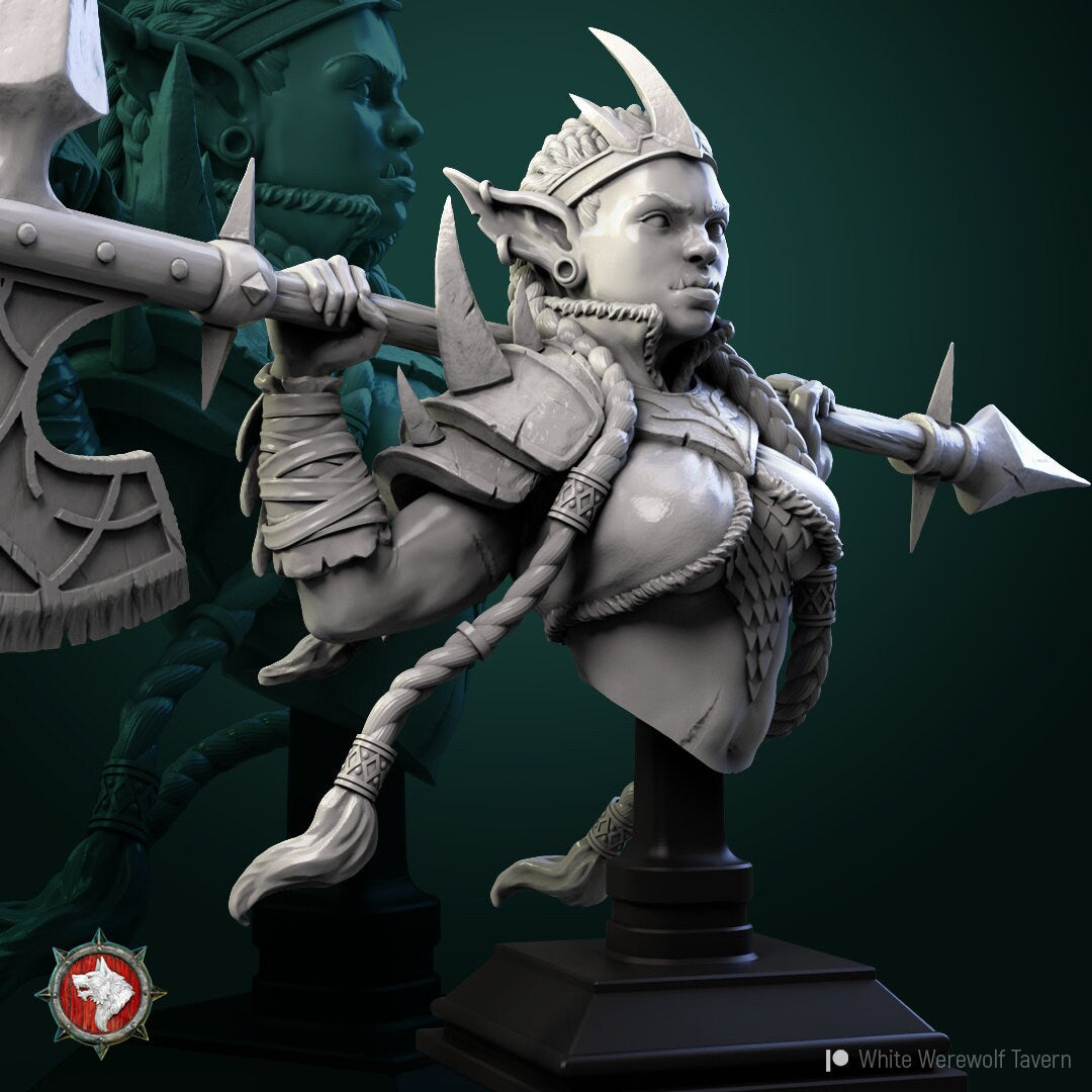 Goblin Queen | Dragonborn | Bust | Resin 3D Printed Miniature | White Werewolf Tavern