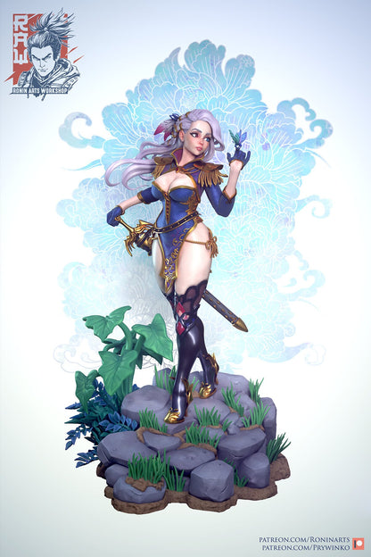 Sexy Swordswoman - Elza | Clothed or Nude | Resin 3D Printed Pinup | Ronin Arts Workshop