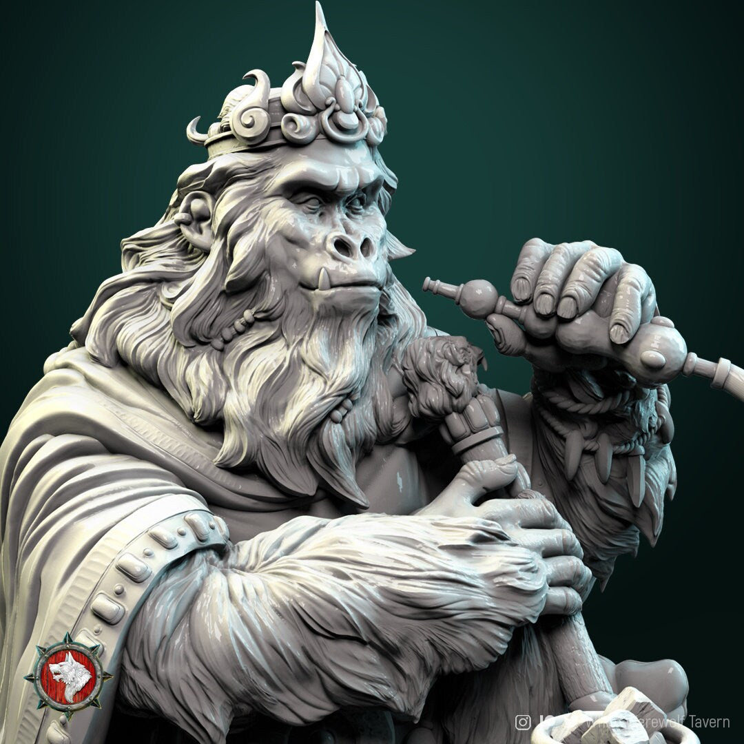 Gorilla King - Kruh | Multiple Scales | Resin 3D Printed Miniature | White Werewolf Tavern | RPG | D&D | DnD