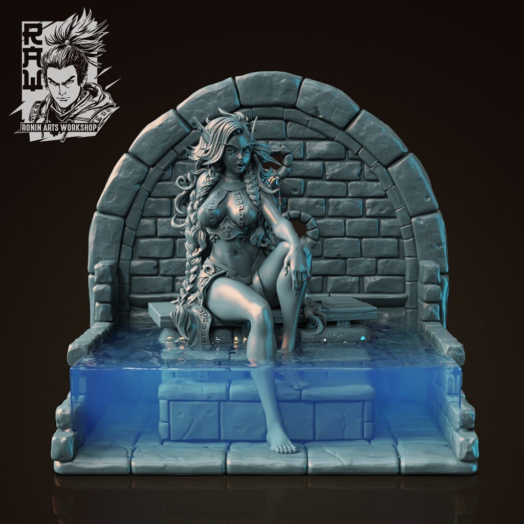 Regal Bathing Elf | Clothed or Nude | Resin 3D Printed Pinup | Ronin Arts Workshop