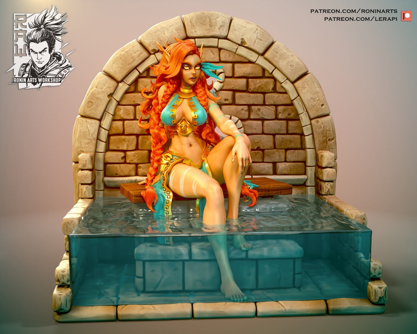 Regal Bathing Elf | Clothed or Nude | Resin 3D Printed Pinup | Ronin Arts Workshop