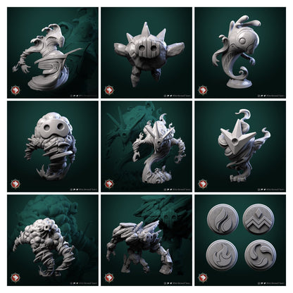 Elementals - Earth, Air, Fire, Water | Multiple Sizes | Resin 3D Printed Miniature | White Werewolf Tavern | RPG | D&D | DnD
