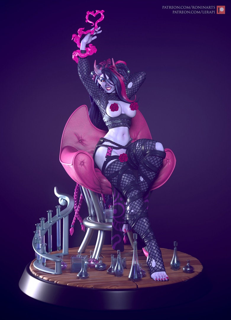 Love Potion Succubus Pinup | Clothed or Nude | Resin 3D Printed Pinup | Ronin Arts Workshop