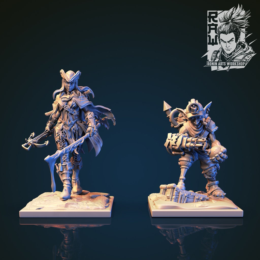 Goblin Artificer and Female Human Demonhunter | Resin 3D Printed Miniature | White Werewolf Tavern