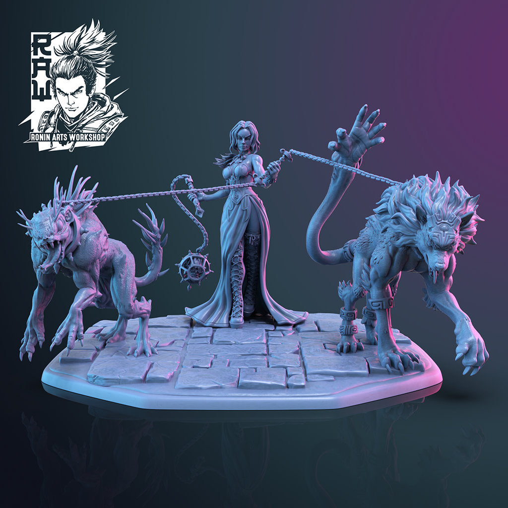 Demonic Woman with Hellhounds  | The Cursed Vanguard | Resin 3D Print | Ronin Arts Workshop