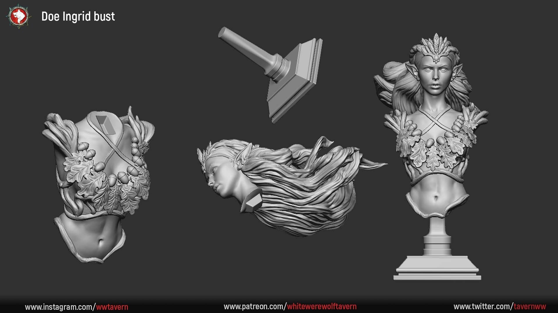 Dryad Ingrid | Bust | Resin 3D Printed Miniature | White Werewolf Tavern