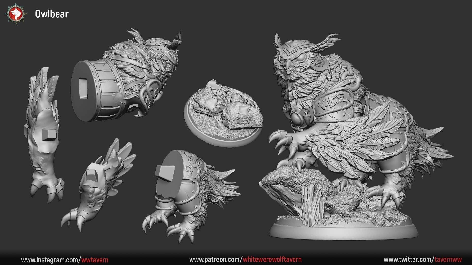 Owelbear | Monster | Resin 3D Printed Miniature | White Werewolf Tavern | RPG | D&D | DnD