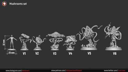 Mushrooms | Monsters | Resin 3D Printed Miniature | White Werewolf Tavern | RPG | D&D | DnD