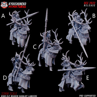High Elf Ellyrian Reavers | Deer or Horse Mounts | Resin 3D Printed Miniatures | Kyoushuneko | Table Top Gaming | RPG | D&D | Pathfinder