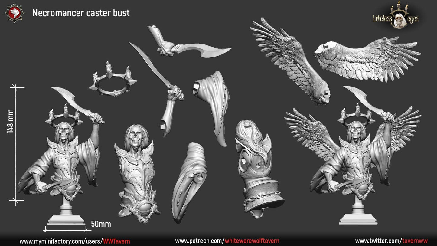 Necromancer Caster | Bust | Resin 3D Printed Miniature | White Werewolf Tavern