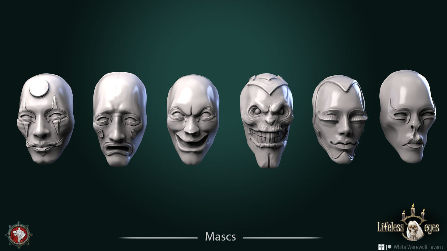 Set Of Masks | Resin 3D Printed Miniature | White Werewolf Tavern