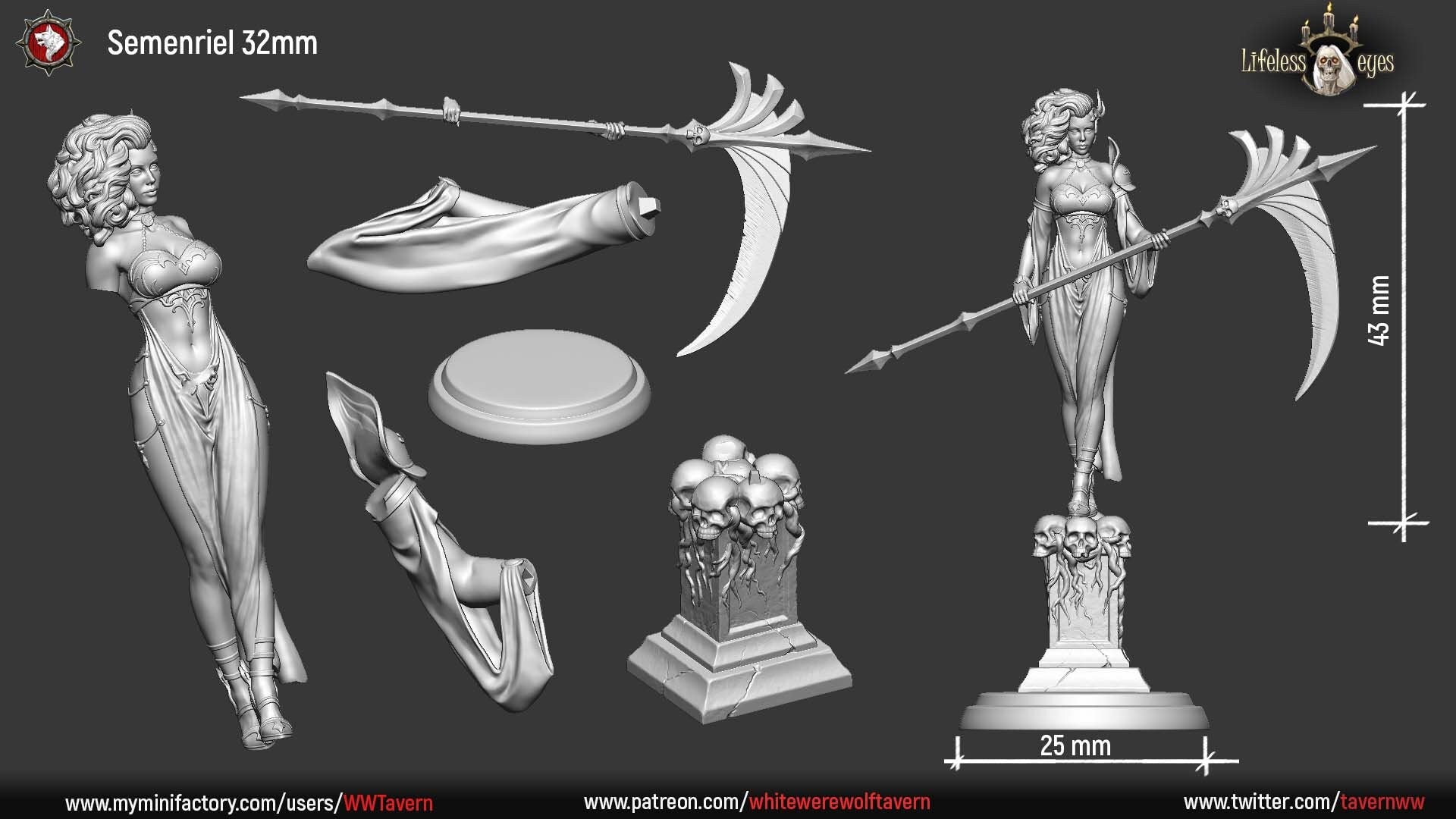 Semenriel Dark Reaper | Multiple Scales | Resin 3D Printed Miniature | White Werewolf Tavern | RPG | D&D | DnD