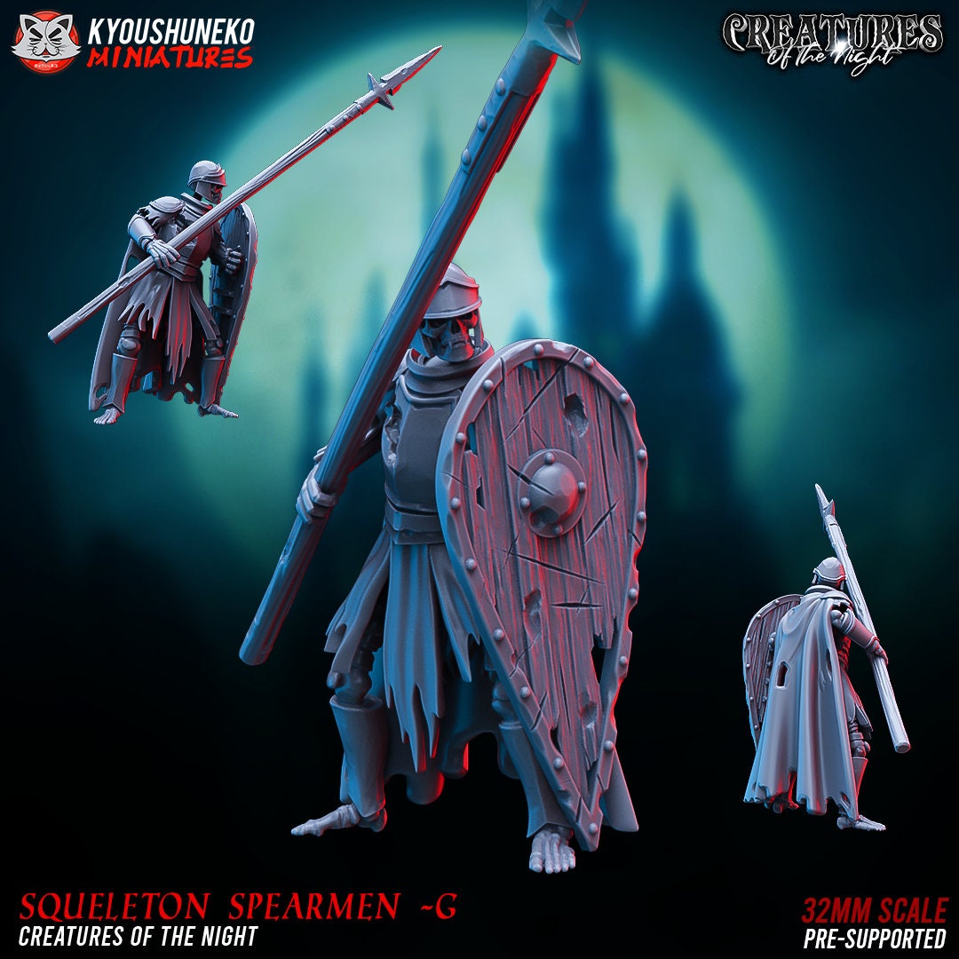Skeleton Spearmen | Undead | Resin 3D Printed Miniatures | Kyoushuneko | Table Top Gaming | RPG | D&D | Pathfinder