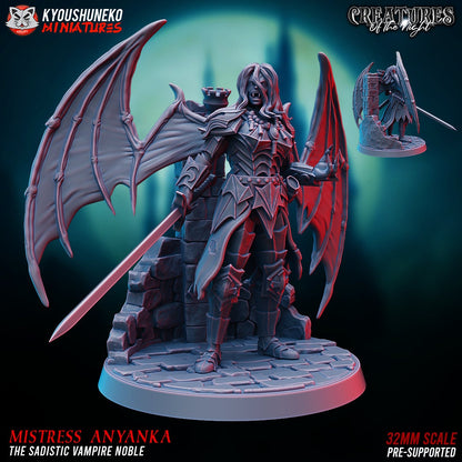 Female Vampire Warrior | Winged Vampiress | Resin 3D Printed Miniature | RPG DND Pathfinder | Kyoushuneko