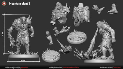 Mountain Giants | Resin 3D Printed Miniature | White Werewolf Tavern