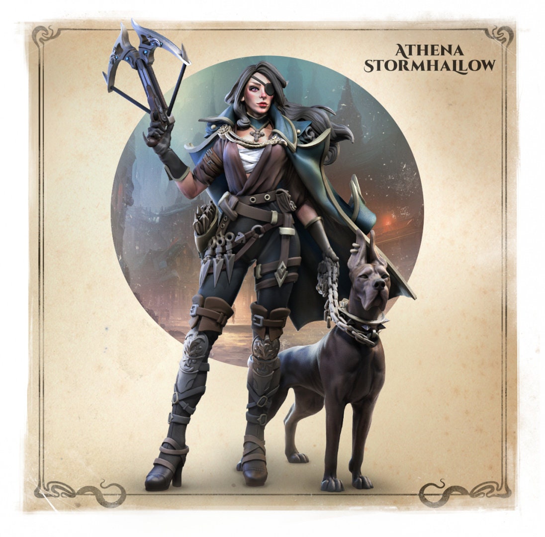 Female Witch Hunter | Athena Stormhallow | Wicked Hills | Resin 3D Printed Miniature | RPG | DND