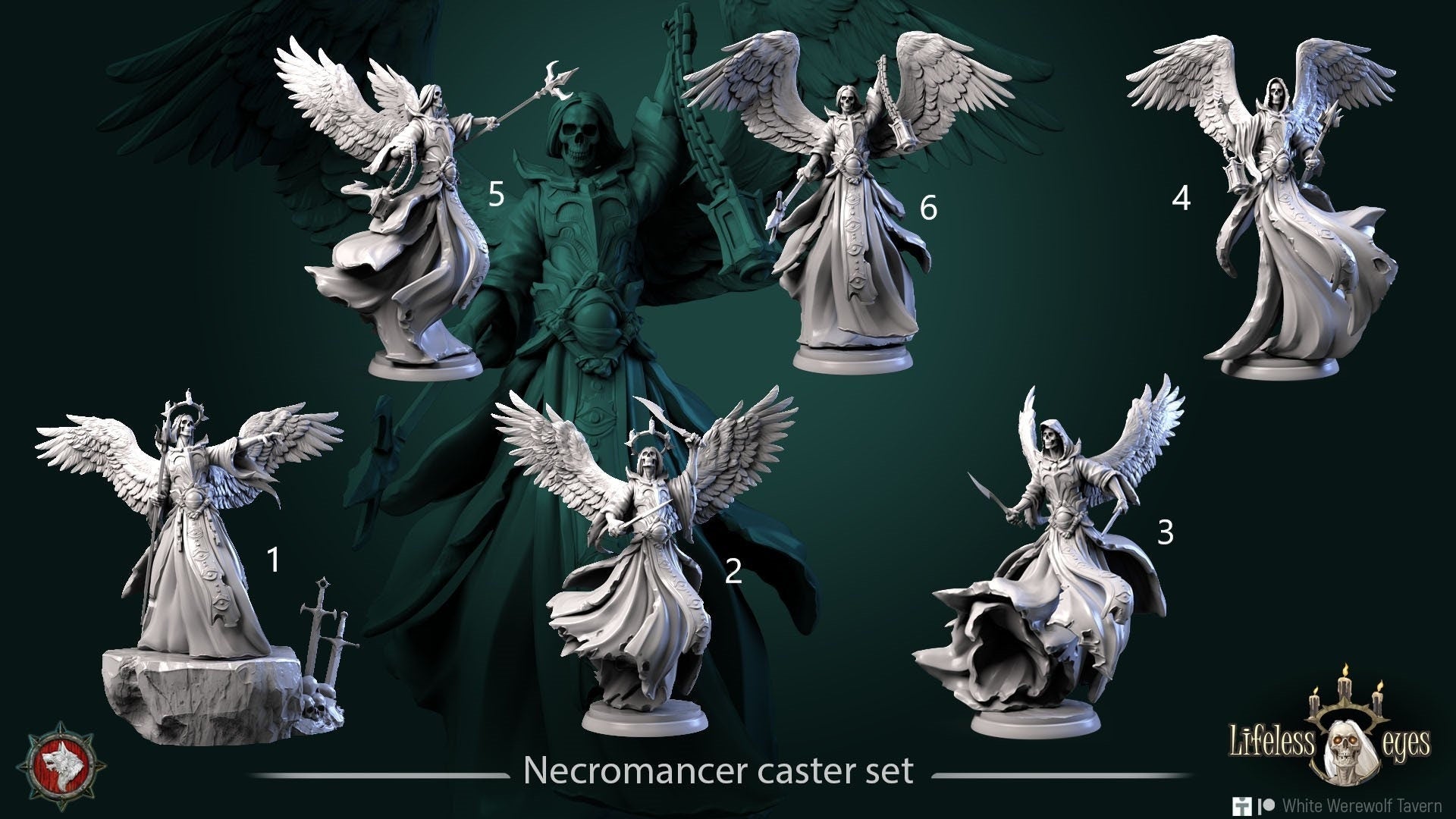 Necromancer Caster Set | Resin 3D Printed Miniature | White Werewolf Tavern